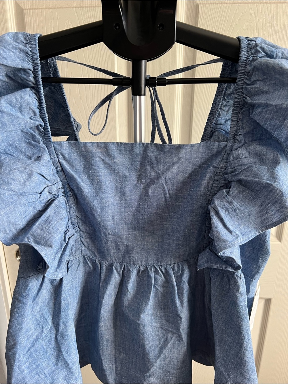 Free Assembly Light Blue Square-Neck Ruffle Sleeve Top - Picture 7 of 10
